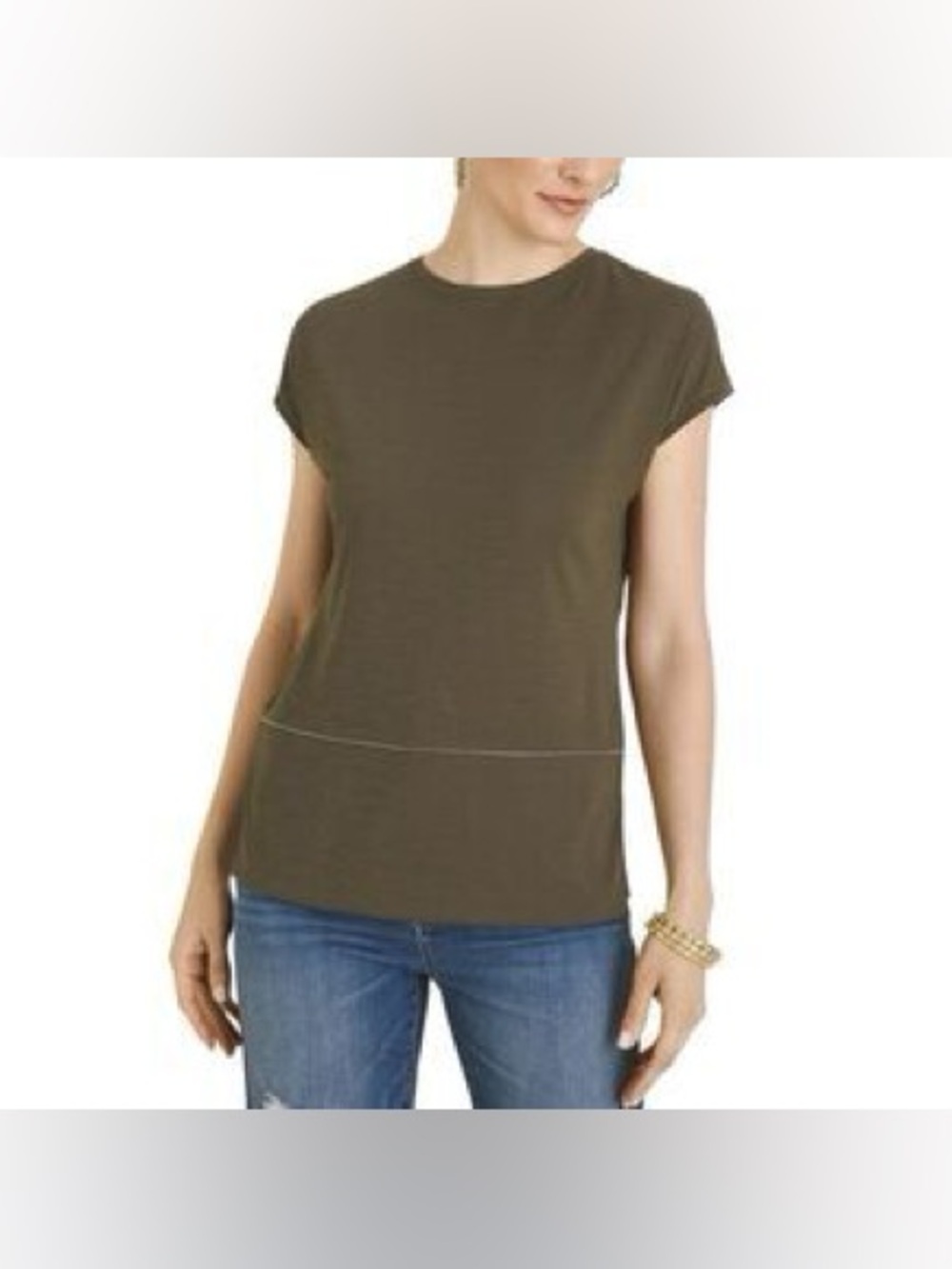 Chico’s Olive Green Short Sleeve Knit Tunic Top Women’s M